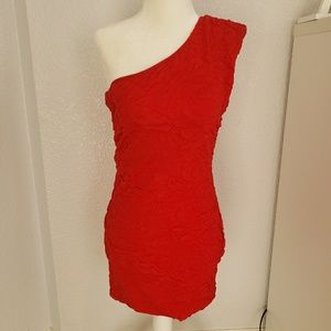 RED TEXTURES ONE SHOULD FOREVER 21 DRESS